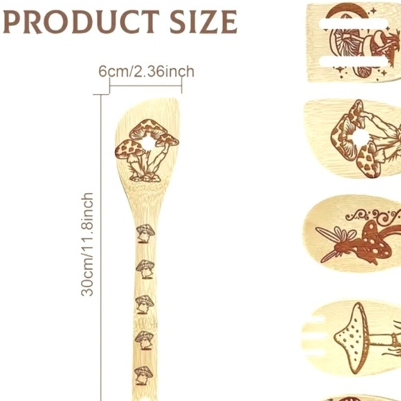 Mushroom Bamboo Kitchen Utensils Set, 5 piece set, NWOT - Picture 3 of 15